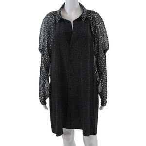 Gauchere Womens Abstract Collar Long Sleeve Button Up Shirt Dress Black Size 42